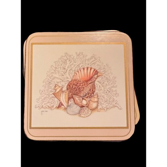 Set of 6 Pimpernel Coasters Shells Coastal Beach Ocean Maria Ryan Deluxe Finish - Picture 3 of 12
